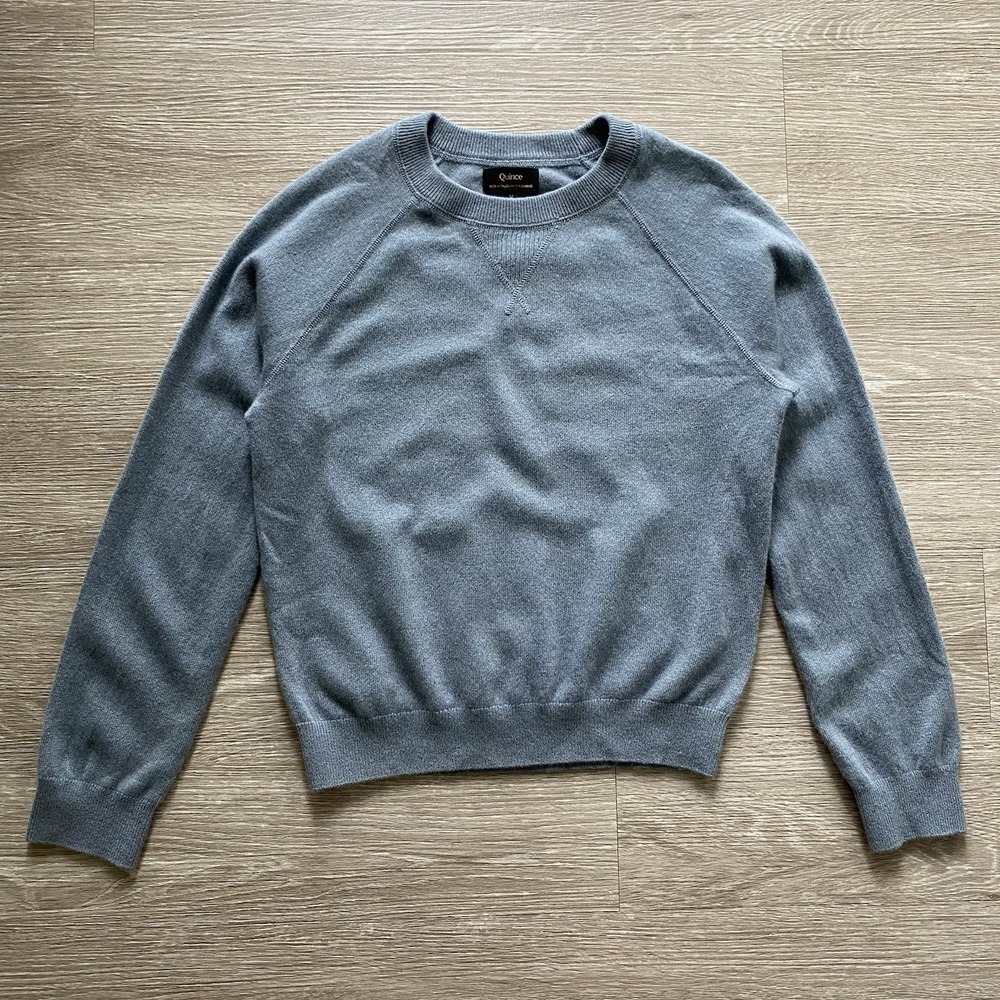 Quince Mongolian Shrunken Cashmere Sweatshirt Women's M Dusty Blue Quiet Luxury